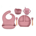 Dinner cup bib feeding gift weaning fork spoon silicone kids suction baby food plate and bowl set